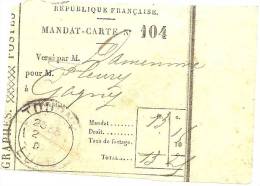 REF LPU11 - FRANCE - TALON DE MANDAT CARTE OBLITERE A TOURNY 2/11/1907 - Feuilles Complètes