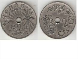 Spain 25 Centimos 1937  Km 753 Xf+ - Andere & Zonder Classificatie