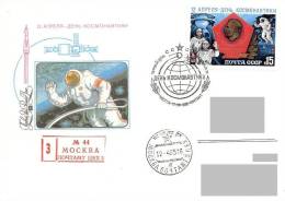 Space USSR 1985 Stamp FDC (Moscow) Cosmonautic Day Gone Post REGISTERED - Russia & USSR