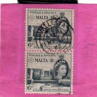 MALTA GREAT BRITAIN GRAN BRETAGNA 1956 QUEEN ELISABETH II NEOLITHIC TEMPLES TARXIEN - REGINA ELISABETTA TEMPLI USED - Malta (...-1964)