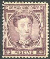 Ed 181(*) Alfonso XII 1876 4 Pts Violeta En Nuevo - Unused Stamps