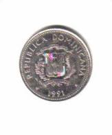 DOMINICAN REPUBLIC   25  CENTAVOS  1991  (KM # 71.1) - Dominicaanse Republiek