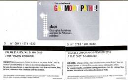 @+ Lot De 2 CINECARTES Pathé Gaumont - 1 Place - Verso Lettre D (Fevrier Et Mai 2013) - Movie Cards