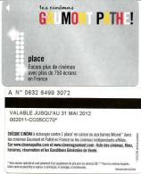 @+ CINECARTE Pathé Gaumont - 1 Place - Verso Lettre A (31 Mai 2012) - Cinécartes