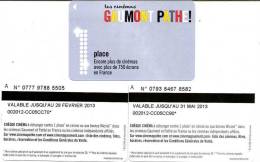 @+ Lot De 2 CINECARTES Pathé Gaumont - 1 Place - Verso Lettre A (Fevrier Et Mai 2013) - Bioscoopkaarten