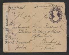 India 1943  KG VI  1A Postal Stationary Envelope Uprated Used...DUBAI  TO  BOMBAY #  41142  Inde Indien - Dubai