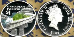 COOK ISLANDS $1 TRAIN CANADIAN PACIFIC FRONT QEII HEAD BACK 2004 PROOF 1Oz .999 SILVER READ DESCRIPTION CAREFULLY !!! - Cookeilanden