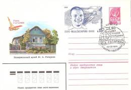Space USSR 1984  Postal Stationary Home Museum + Stamp FDC (Gagarin Town) 50th Birth Anniv. Of Yuri Gagarin - Russie & URSS