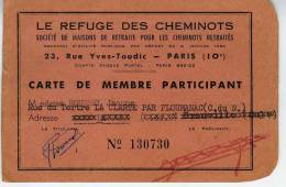 Le Refuge Des Cheminots Carte De Membre 23 Rue Yves Toudic PARIS - Andere & Zonder Classificatie