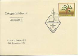 Congratulations Australia 11 Victory At Newport R.I. 26 September P/marked 27 Sep 1983 Perth WA 6000 On PSE 51 - Marcofilie