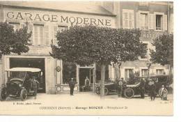 CARTE ANIMEE.CPA .D58. CORBIGNY.DEVANTURE GARAGE MODERNE BOICHE. STATION POMPES ESSENCE .HOTEL CAFE.ANCIENNE VOITURES . - Corbigny