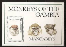 Gambie Gambia 1994 N° BF 224 ** Faune, Animaux, Singes, Cercocebus Torquatus - Gambie (1965-...)