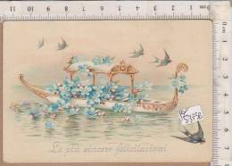 PO5375B# BIGLIETTO FELICITAZIONI AUGURI NASCITA Primo '900 - DISEGNO A RILIEVO GONDOLA FIORI RONDINI - Birth & Baptism