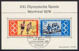 SUMMER OLYPICS MONTREAL - Germany 1976 - Souvenir Sheet Mi. Bl. 12 - First Day Issue Canc. Bonn - Hockey, Rowing - Ete 1976: Montréal