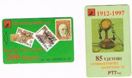 ALBANIA - TELEKOMI SHQIPTAR CHIP - 85^ ANN. PTT: FRANCOBOLLI E TELEFONO (STAMPS & TELEPHONE)ISSUE 01/99 BLACK - RIF.1490 - Timbres & Monnaies