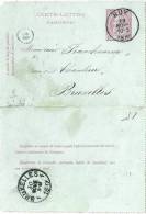 Kartenbrief  Huy - Bruxelles            1887 - Postbladen