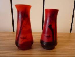 Paire De Petit Vase Decor Pecheur  Legras ?  No Gallé Delatte - Glass & Crystal