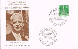 2799. Tarjeta BONN (Alemania) 1959,  Heindich Lubke - Covers & Documents