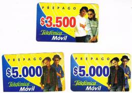 CILE (CHILE) - TELEFONICA   (RECHARGE GSM) -  MOVIL: LOT OF 3 DIFFERENT             - USED  -  RIF. 453 - Chili