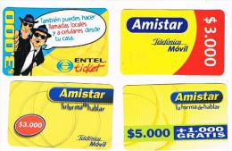 CILE (CHILE) - ENTEL, AMISTAR   -  LOT OF 4 DIFFERENT         - USED  -   RIF. 463 - Chili