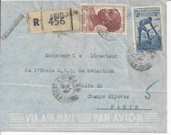 COTE D' IVOIRE - 1947/50 - LETTRE DE ABIDJEAN, PAR AVION , EN RECOMMANDE POUR PARIS - - Covers & Documents