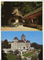 2 CPM - LOVAGNY - GORGES DU FIER  (74) Le Chalet à L'entrée Des Gorges / Le Château De Montrottier Et Ses Terrasses - Lovagny
