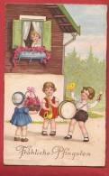 Q0431 Pentecote, Frohliche Pfingsten, Enfants Avec Clarinette Et Tambour. CAchet 1934 - Pfingsten