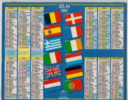 Almanach Des PTT Tarn Double Calendrier Oberthur  1991Carte Europe - Drapeau Europe - Grossformat : 1991-00