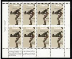 Canada MNH Scott #657 Miniature Pane Of 8 LL Inscription $2 ´The Plunger´ - Olympic Sculptures - Volledige & Onvolledige Vellen