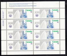 Canada MNH Scott #687 Miniature Pane Of 8 UL Inscription Dull $1 Notre Dame And Place Ville Marie - Olympic Sites - Feuilles Complètes Et Multiples