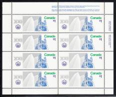 Canada MNH Scott #687 Miniature Pane Of 8 UR Inscription Dull $1 Notre Dame And Place Ville Marie - Olympic Sites - Hojas Completas