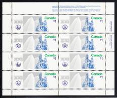 Canada MNH Scott #687 Miniature Pane Of 8 UR Inscription Dull $1 Notre Dame And Place Ville Marie - Olympic Sites - Ganze Bögen