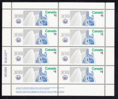Canada MNH Scott #687 Miniature Pane Of 8 LL Inscription Dull $1 Notre Dame And Place Ville Marie - Olympic Sites - Hojas Completas