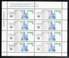 Canada MNH Scott #687i Miniature Pane Of 8 UL Inscription F Paper $1 Notre Dame And Place Ville Marie - Olympic Sites - Feuilles Complètes Et Multiples