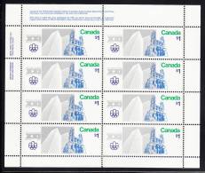 Canada MNH Scott #687i Miniature Pane Of 8 UL Inscription F Paper $1 Notre Dame And Place Ville Marie - Olympic Sites - Ganze Bögen