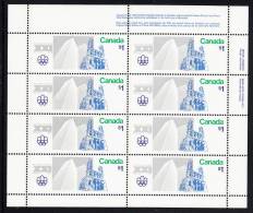 Canada MNH Scott #687i Miniature Pane Of 8 UR Inscription F Paper $1 Notre Dame And Place Ville Marie - Olympic Sites - Hojas Completas