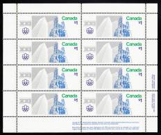 Canada MNH Scott #687i Miniature Pane Of 8 LR Inscription F Paper $1 Notre Dame And Place Ville Marie - Olympic Sites - Volledige & Onvolledige Vellen