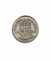 GREAT BRITAIN    6  PENCE  SILVER  1942  (KM # 852) - H. 6 Pence