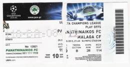 Panathinaikos Vs Malaga CF/Football/UEFA Champions League Qualifying Round Match Ticket - Tickets & Toegangskaarten