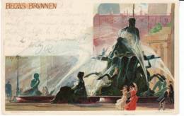 Kley Artist Signed Becas Brunnen, Neptune Fountain, C1890s Vintage Postcard - Kley