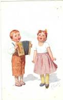 Junge Mit Akkordeon / Ziehharmonika, Singendes Mädchen, Sign. K. Feiertag - Feiertag, Karl