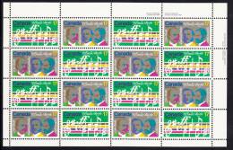 Canada MNH Scott #858a Sheet Of 16 Upper Right Inscription 17c Opening Music, Composers - O'Canada Centenary - Hojas Completas