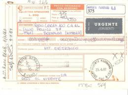 ITALIA, 1987, Bollettino Paccopostale Contrassegno Da Noventa Padovana A Bernalda (MT), Affrancatura Mista - 1981-90: Storia Postale