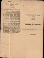 CERTIFICAT DE NATIONALITE AVEC FISCAUX DE  UNE & 5 PESETAS DE ORO DATE DU 11.07.1958 - Fiscaux