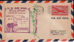 U.S AIR MAIL FIRST FLIGHT (A.M35 )EXTENSION SHERIDAN(DETROIT)-RAPID CITY(SOUTH DAKOTA) 1947 SIGNED BY POSTMASTER-3 - Storia Postale