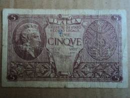 5 LIRE ITALIA LUOGOTENENZA - DATA EMISSIONE 2311.1944  BOLAFFI-CAVALLARO-GIOVINCO - - Other & Unclassified