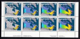 Canada MNH Scott #893a Block Of 8 17c Maps Of Canada 1867 To 1949 - Canada Day - Feuilles Complètes Et Multiples