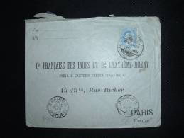 LETTRE POUR LA FRANCE TP 2 A OBL. 8 JL 09 CALCUTTA + ARRIVEE OBL. MECANIQUE BD SEULS 3 PARIS 3 DISTRIBON - 1902-11 Koning Edward VII