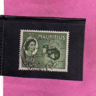 MAURITIUS GREAT BRITAIN 1953 -1954 QUEEN ELIZABETH II MAP AND DODO BIRD REGINA ELISABETTA CENT. 60c USATO USED OBLITERE' - Maurice (...-1967)