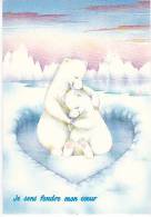 Couple D'ours Blancs Tendrement Enlacés Sur La Banquise. Cœur. Dessin. "Je Sens Fondre Mon Cœur" - Ours